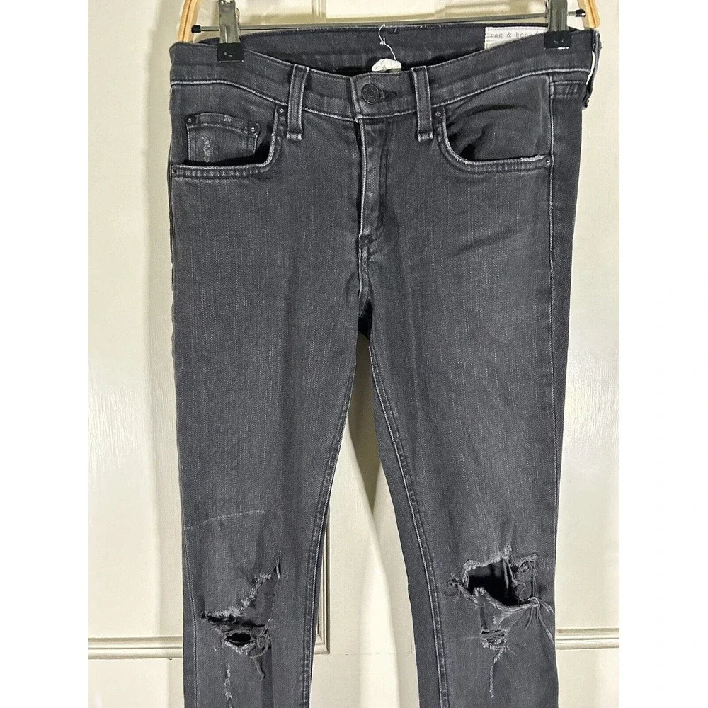 Rag & Bone Women’s Black The Skinny Soft Rock With Holes Distressed Jeans 27